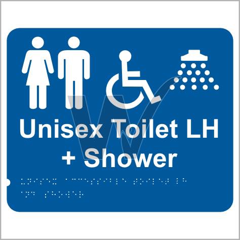 Braille Sign - Unisex Accessible Toilet LH & Shower