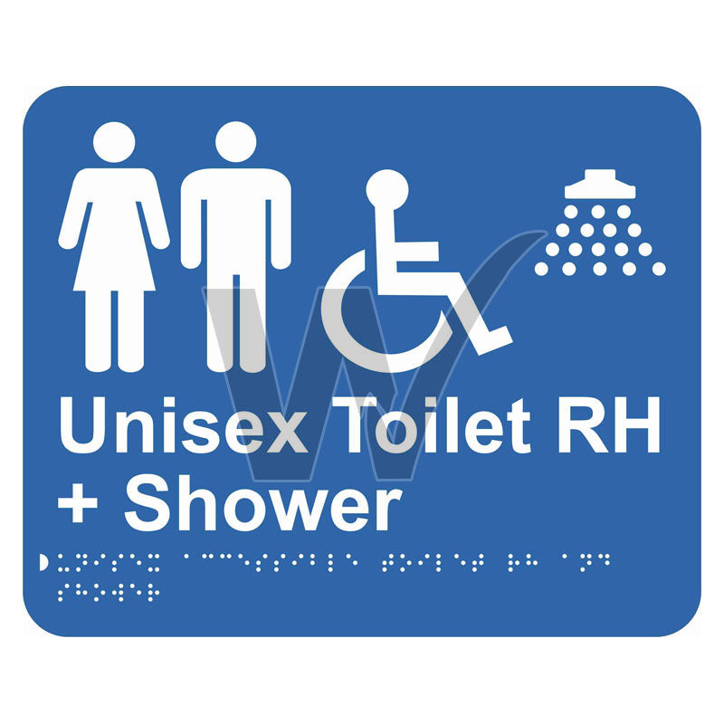 Braille Sign - Unisex Accessible Toilet RH & Shower