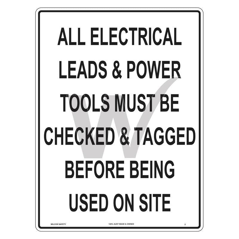 Construction Sign - All Electrical Leads Must Be Checked And Tagged