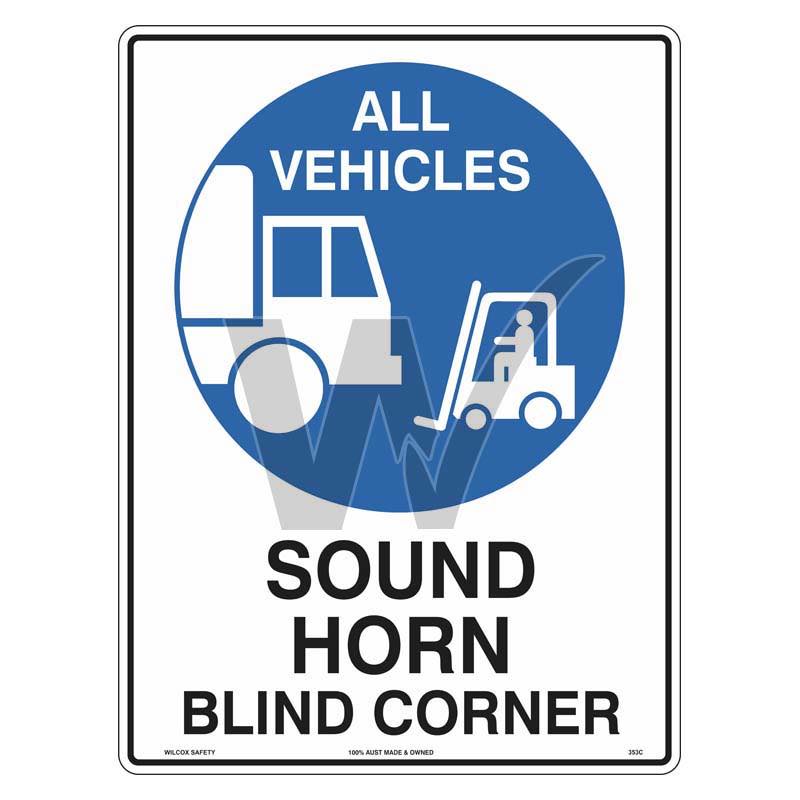 Mandatory Sign - All Vehicles Sound Horn Blind Corner