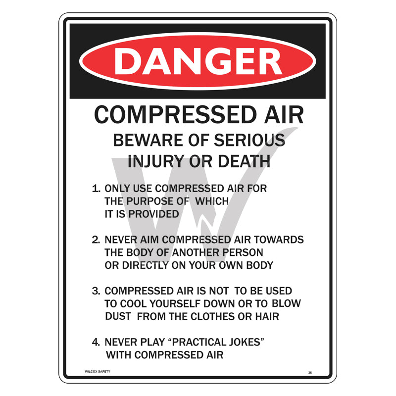Danger Sign - Compressed Air Beware Of Serious Injury — Wilcox Safety ...