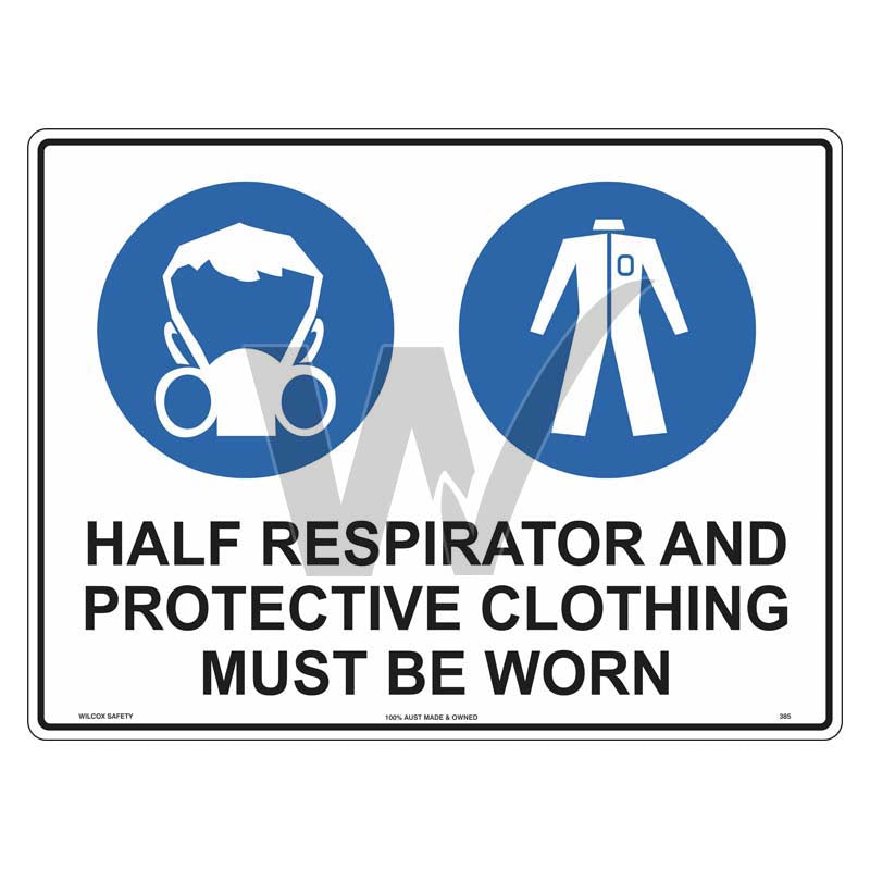 Mandatory Sign - Half Respirator And Protective Clothing Must Be Worn