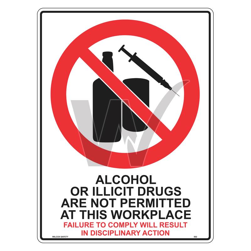 Prohibition Sign - Alcohol Or Illicit Drugs Not Permitted At This Workplace