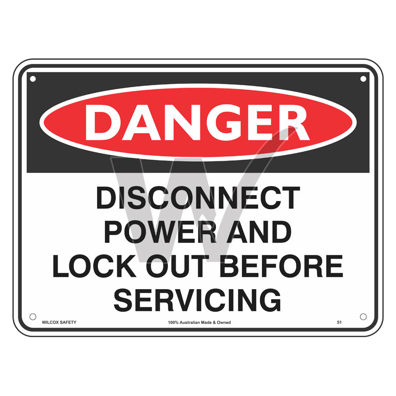Danger Sign - Disconnect Power And Lock Out Before Servicing — Wilcox ...