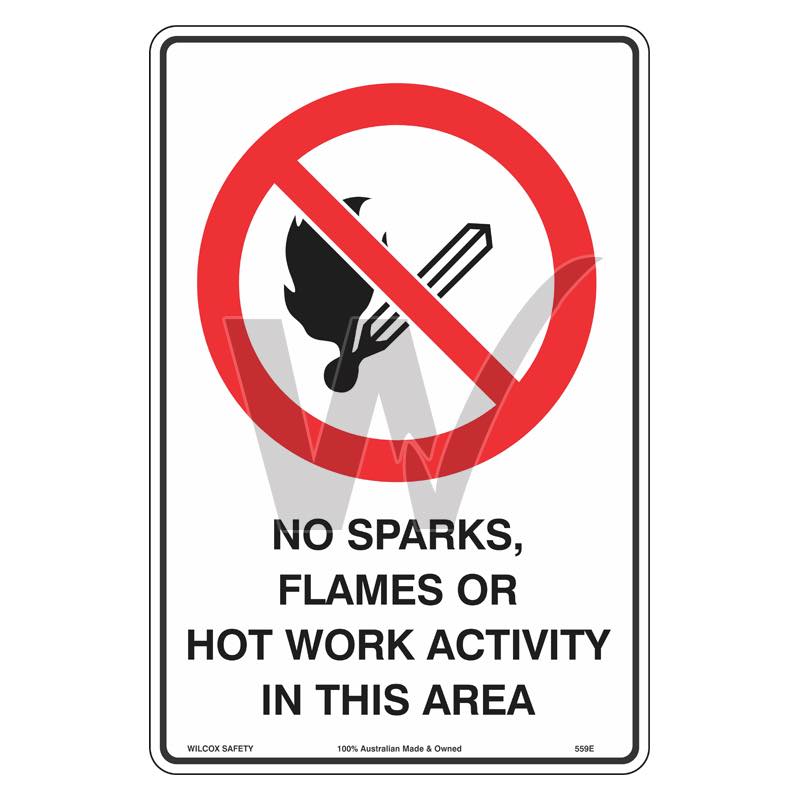Prohibition Sign - No Sparks Flames Or Hot Work Activity
