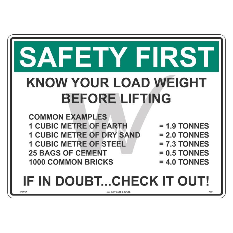 Safety First Sign - Know Your Load Weight Before Lifting