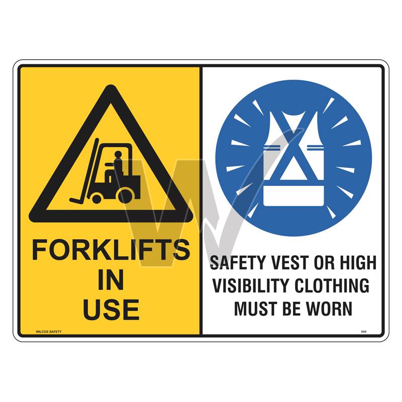 Warning Sign - Forklifts In Use / Safety Vests Must Be Worn