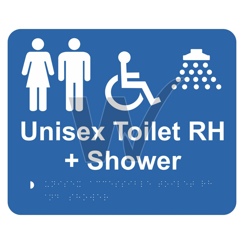 Braille Sign - Unisex Accessible Toilet RH & Shower