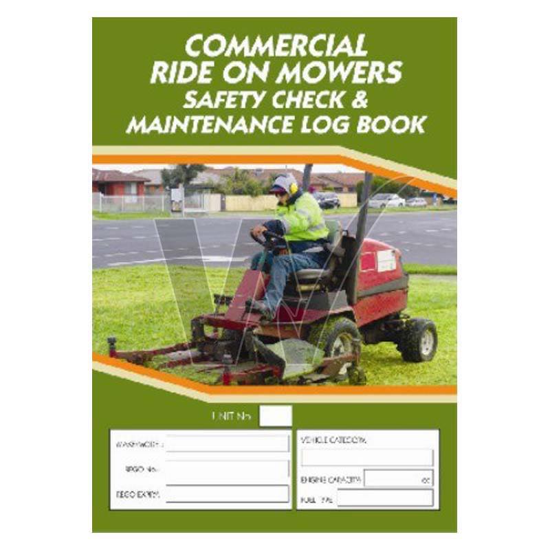 Commercial Ride On Mowers Safety Check & Maintenance Log Book