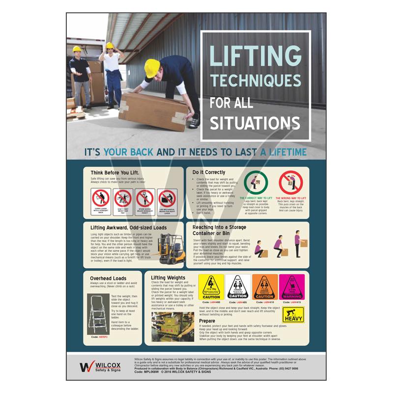 Lifting Techniques Poster — Wilcox Safety & Signs