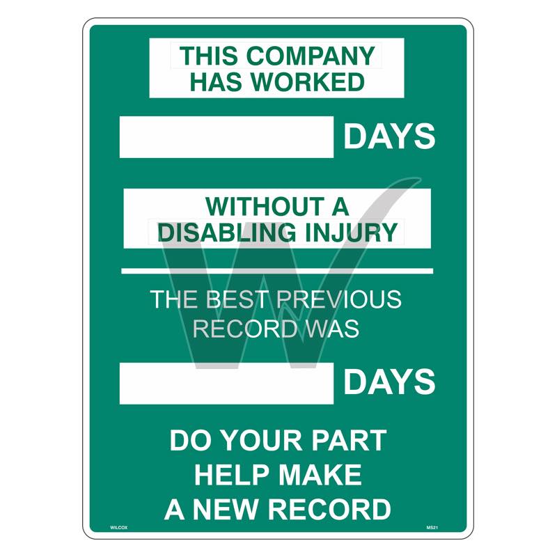 Emergency Sign - Days Without Lost Time Injuries