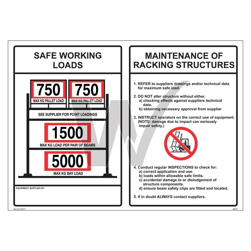 Safe Work Loads - Maintenance of Racking Structure Sign — Wilcox Safety ...
